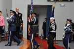 Members prepare to post the Colors at a retirement ceremony