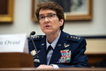 Air Force Gen. Jacqueline Van Ovost, commander of U.S. Transportation Command, testifies before the House Armed Services Committee in Washington, D.C., March 28, 2023. (DOD photo by EJ Hersom)