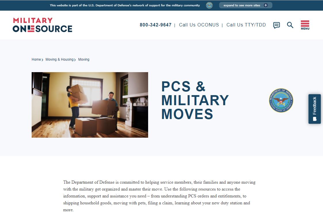 The new Military OneSource page, titled “PCS & Military Moves,” features all the resources and assistance a moving customer might need for their entire relocation experience, saving time and making it easier to access information from one centralized location. 