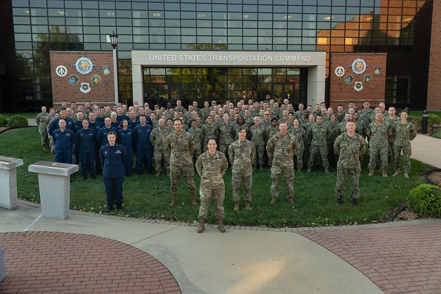 The U.S. Transportation Command’s Joint Transportation Reserve Unit, the nation's first joint reserve unit, celebrated its 30th anniversary in Oct. 2021 when members posed for a group photo to mark the milestone Oct. 16, 2021. The JTRU is comprised of all Reserve services that augment USTRANSCOM and is commanded by U.S. Army Reserve Brig. Gen. Cheryn L. Fasano. (U.S. Transportation Command photo by Osmin Suguitan)